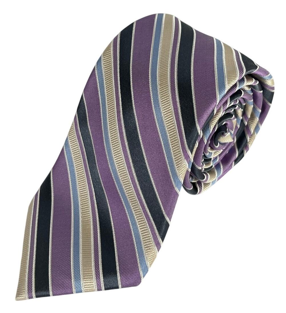 Joseph Abboud Purple Gray Regimental Stripe Silk Necktie China 60x3